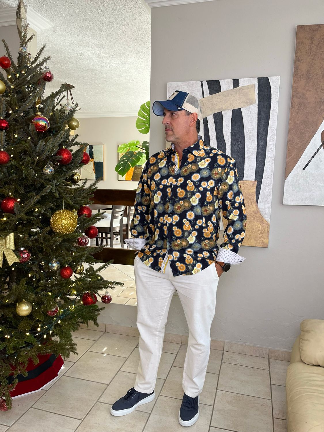 Orange Multi Circle Longsleeve Men Top