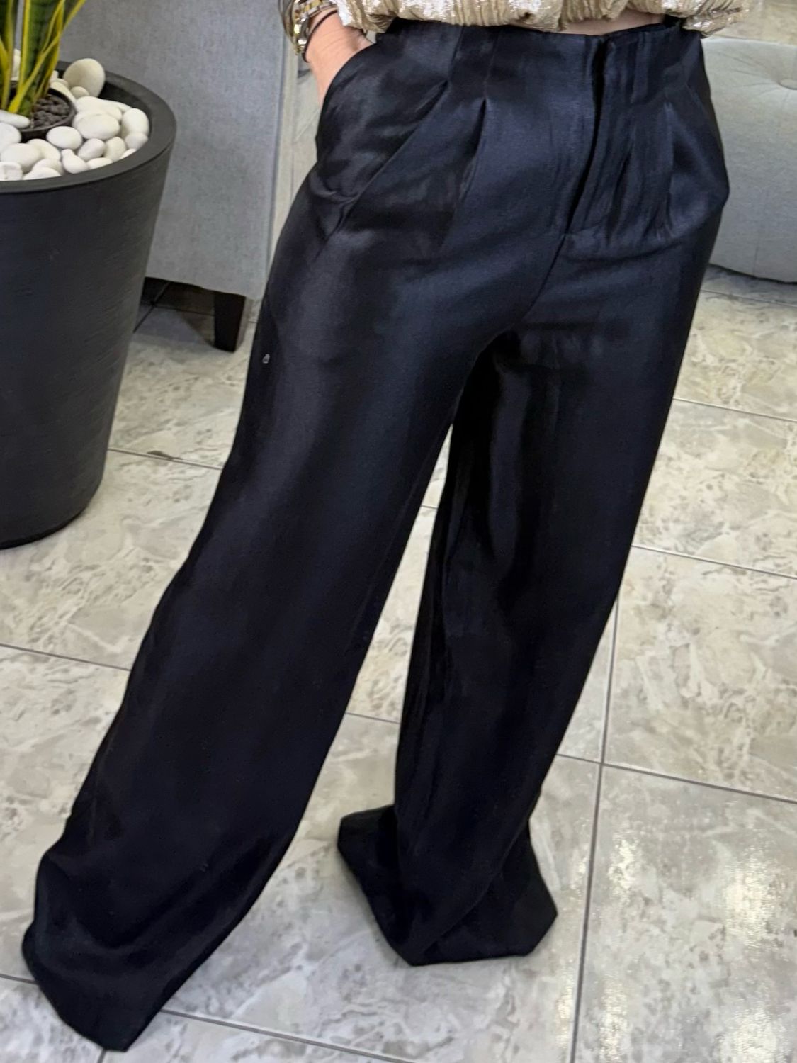 Black Metallic Detail Pant