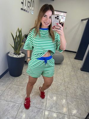 Green-Blue Stripe Short Set