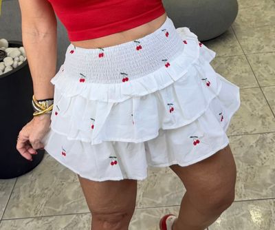 White Cherry Print Skort