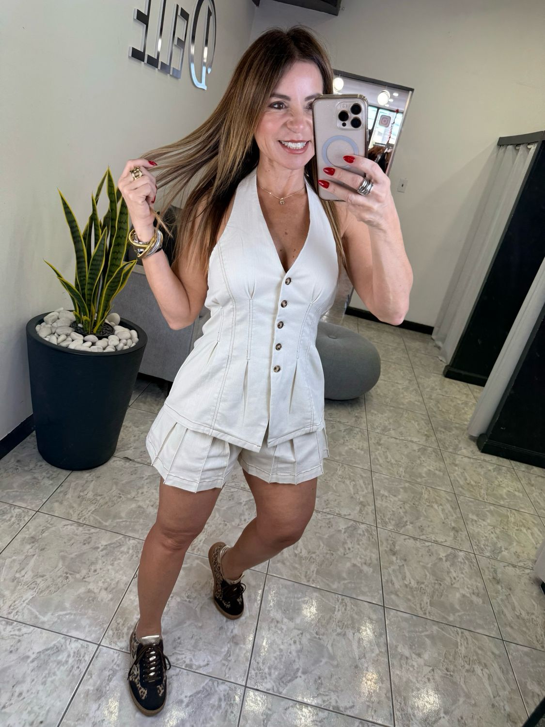 Cream Beige Short Set