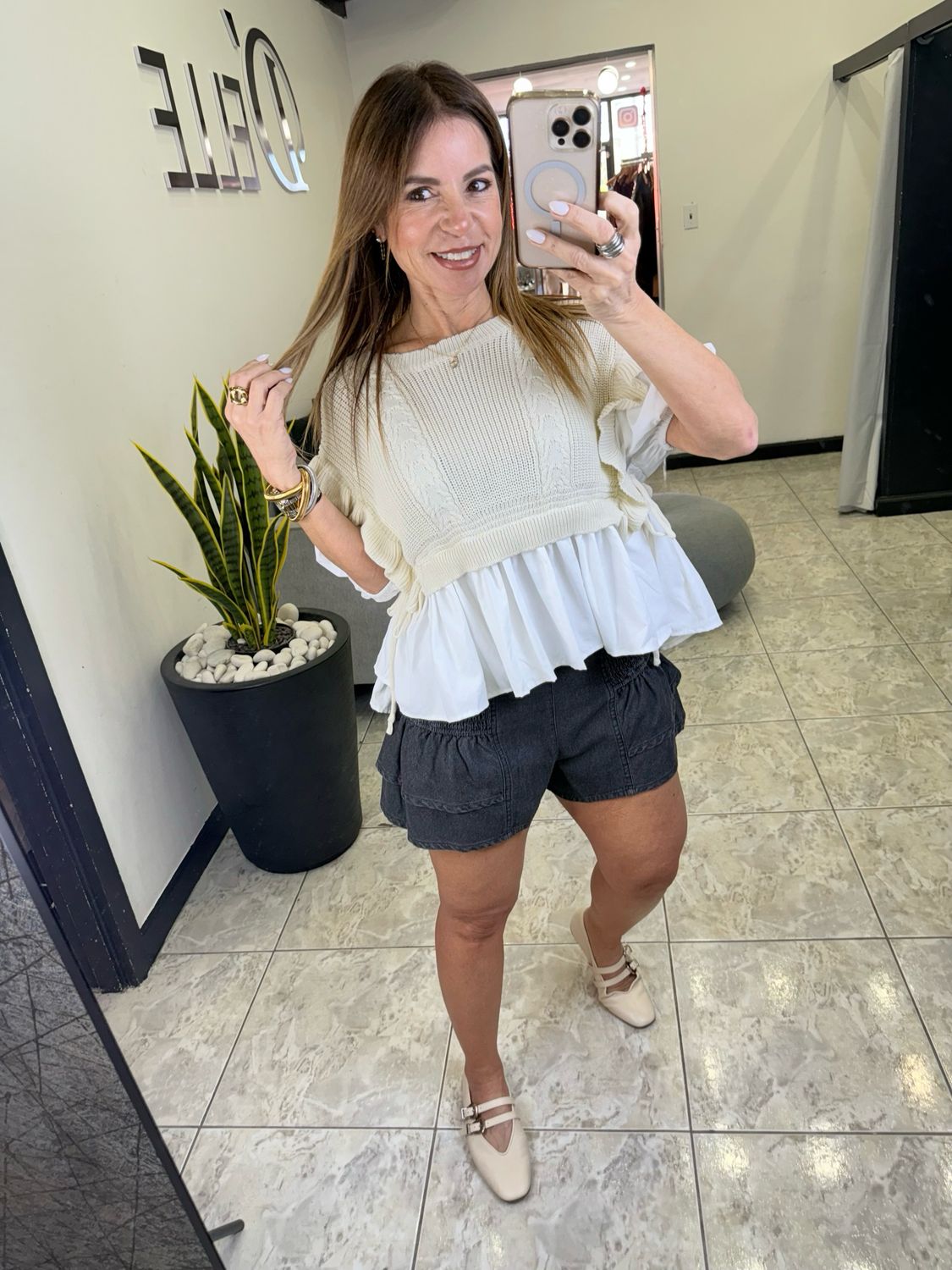 Natural Beige Knit Detail Top