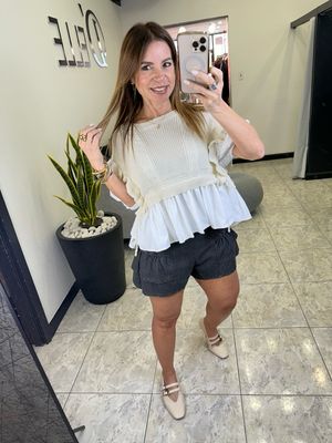 Natural Beige Knit Detail Top