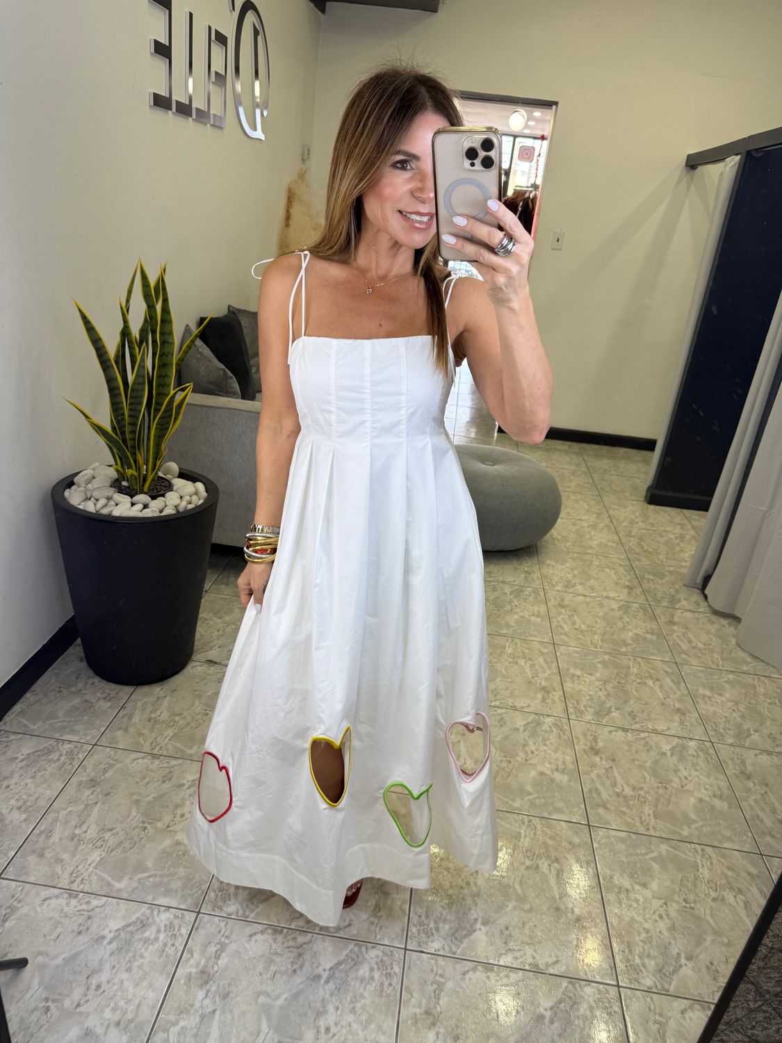 White Heart Detail Midi Dress