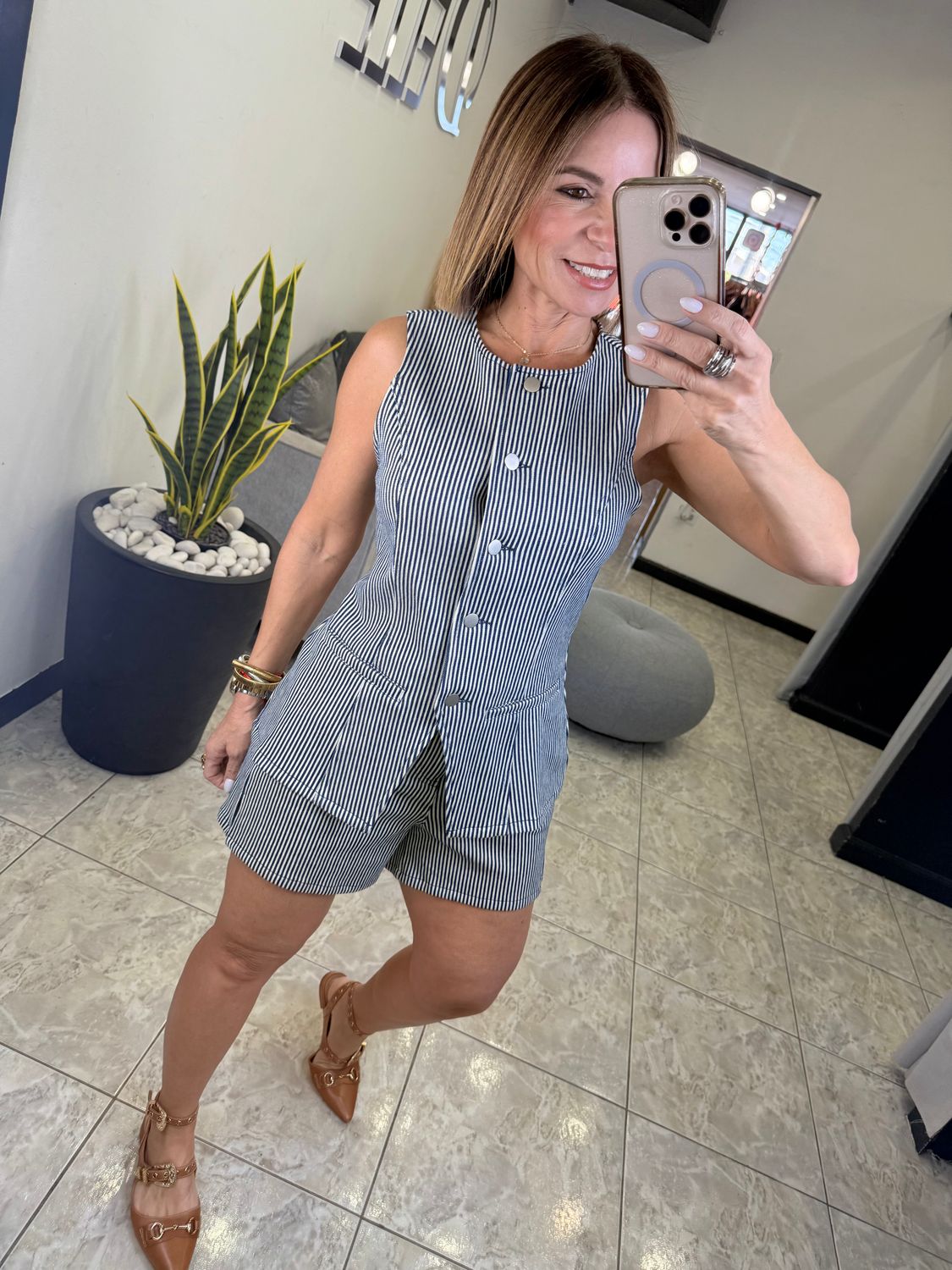 Blue Stripe Pant Set