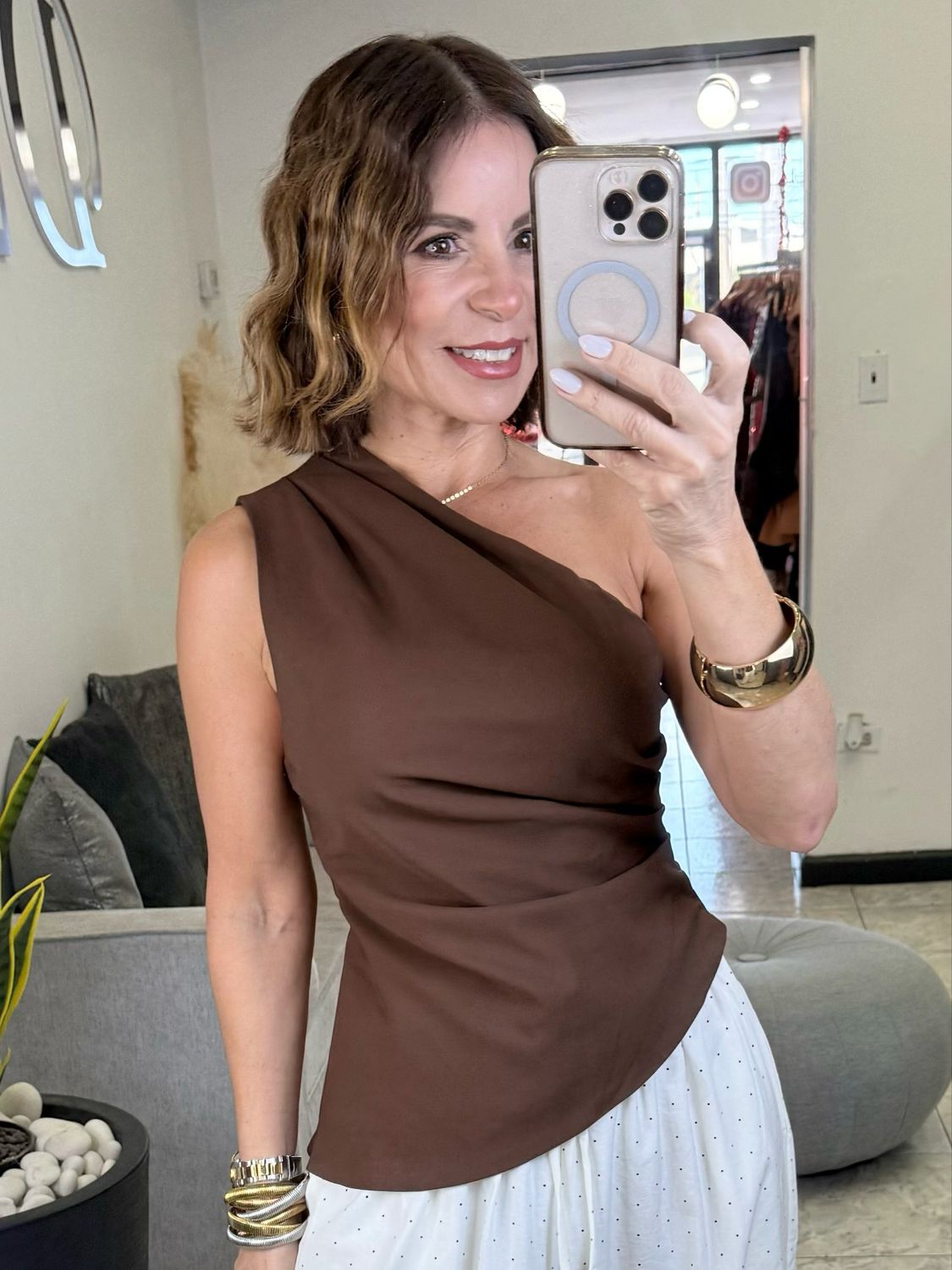 Brown Or Polka Dots One Side Top