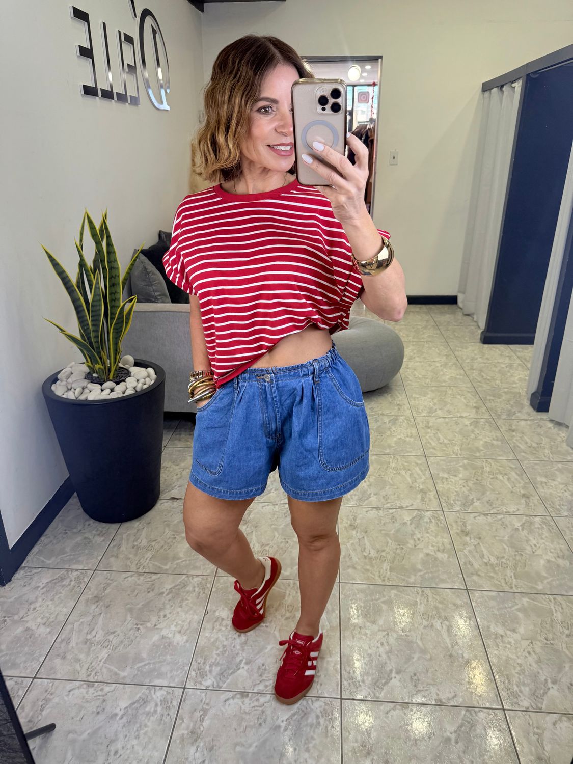 Red Or Pink Stripes Top