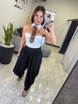 White Strapless/Animal Print Tie Top