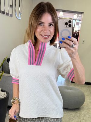 Ivory Pink Detail Top