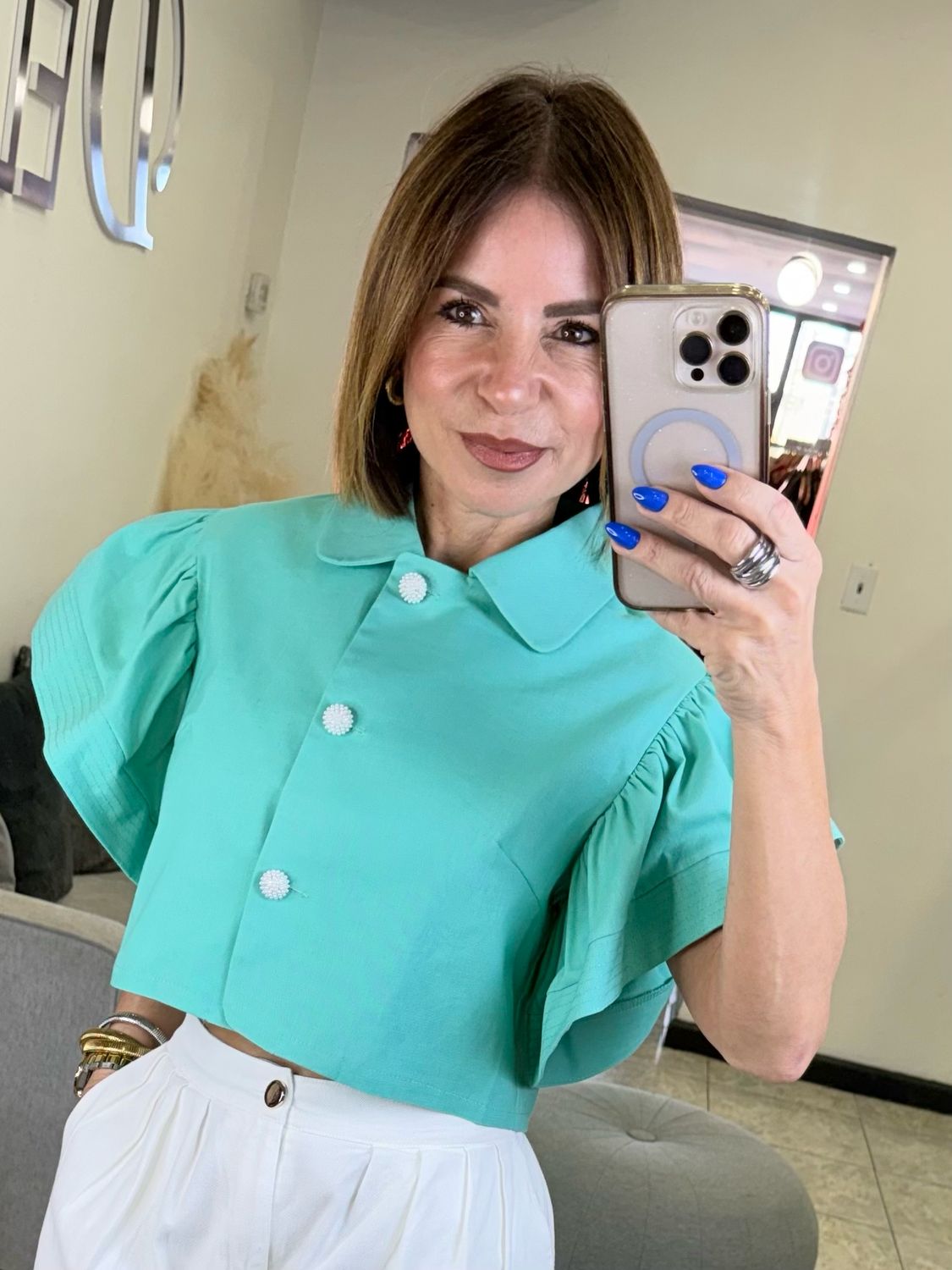 Turquoise Ruffle Top