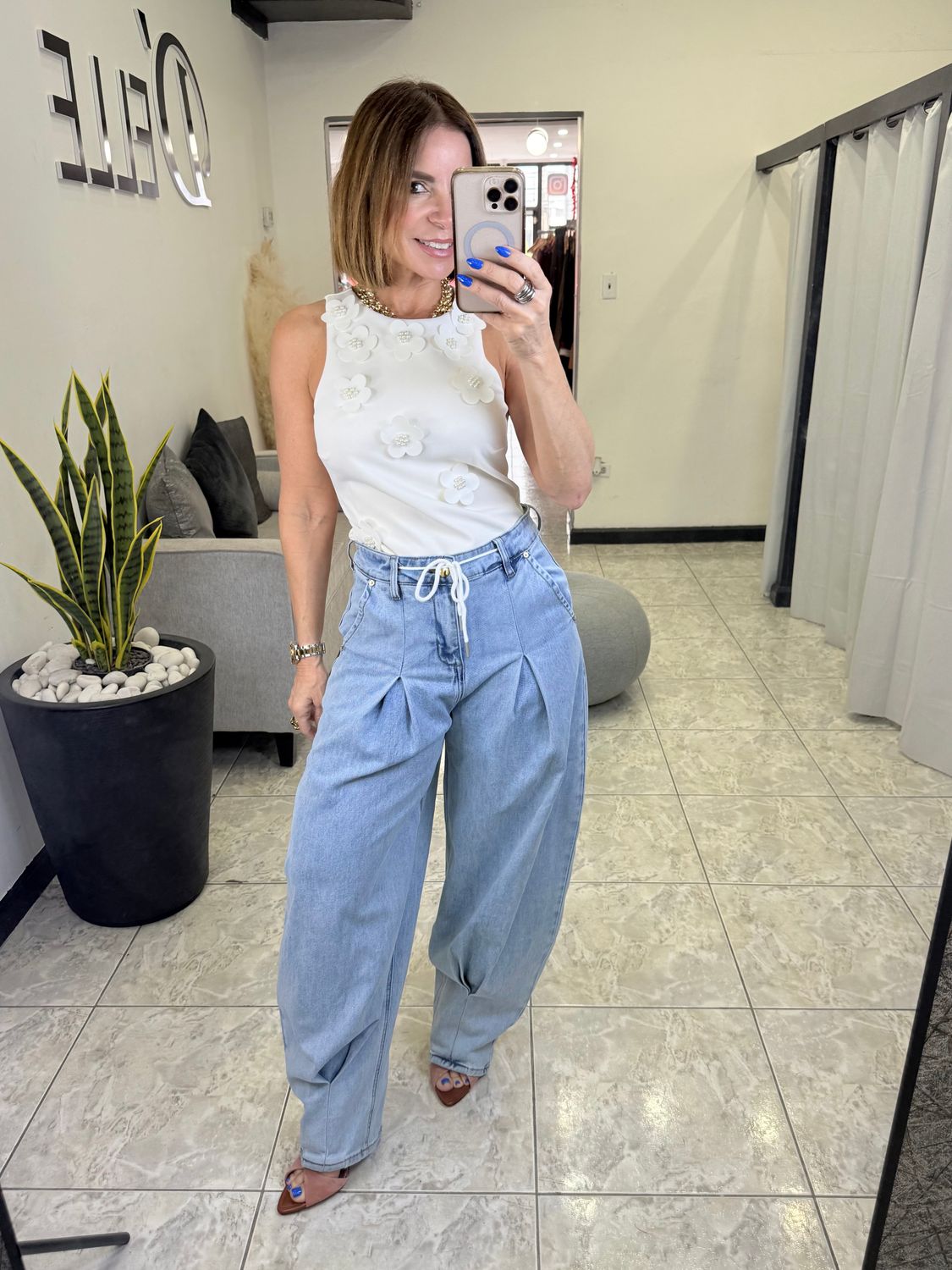 Ivory Flower Detail Top