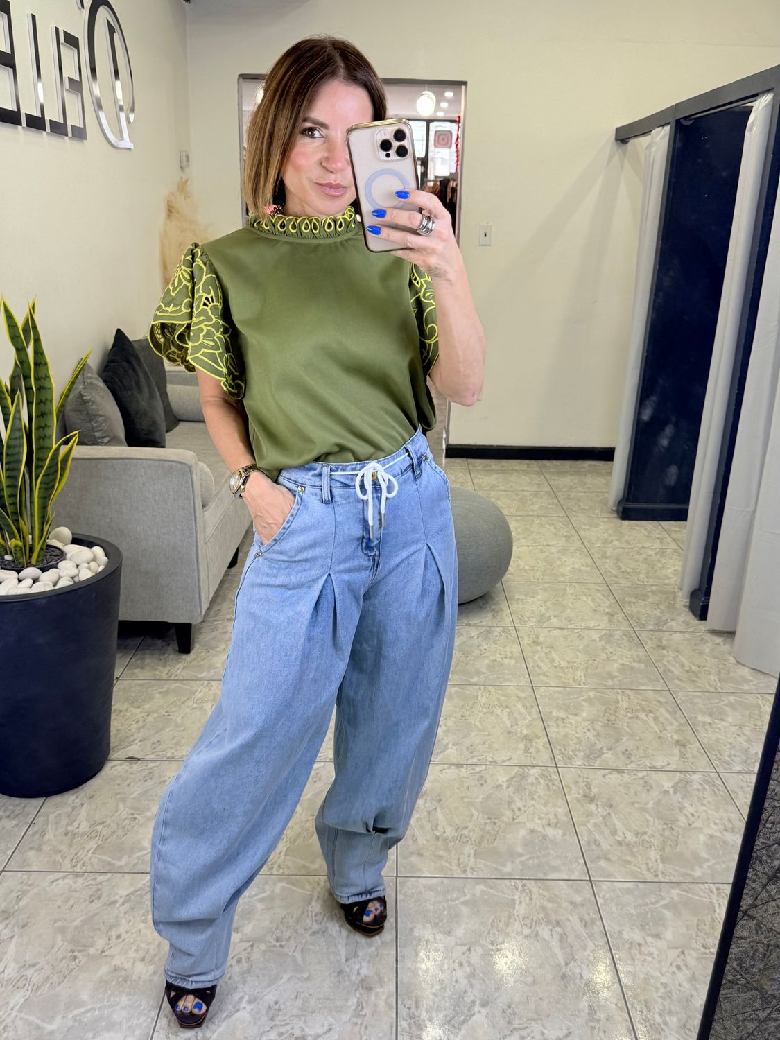 Olive Green Detail Top