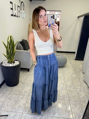 Dk or Lt Denim Midi Skirt