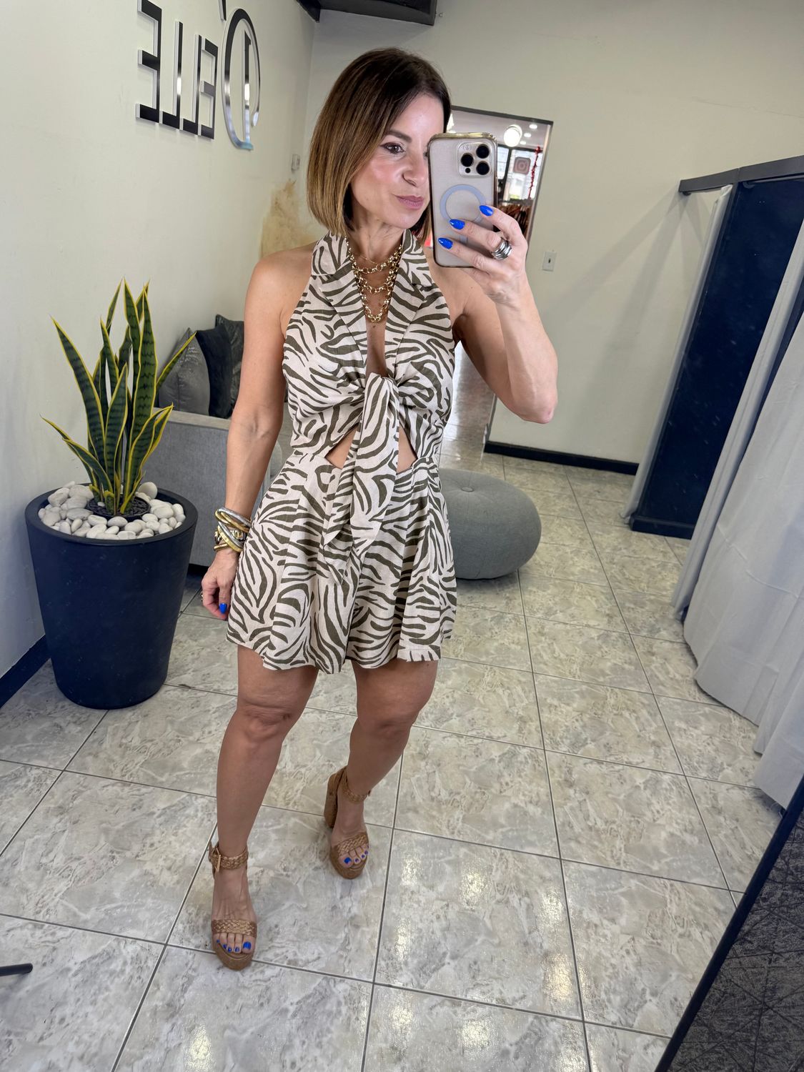 Taupe Olive Zebra Romper