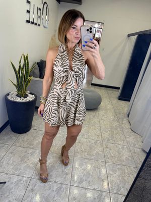 Taupe Olive Zebra Romper