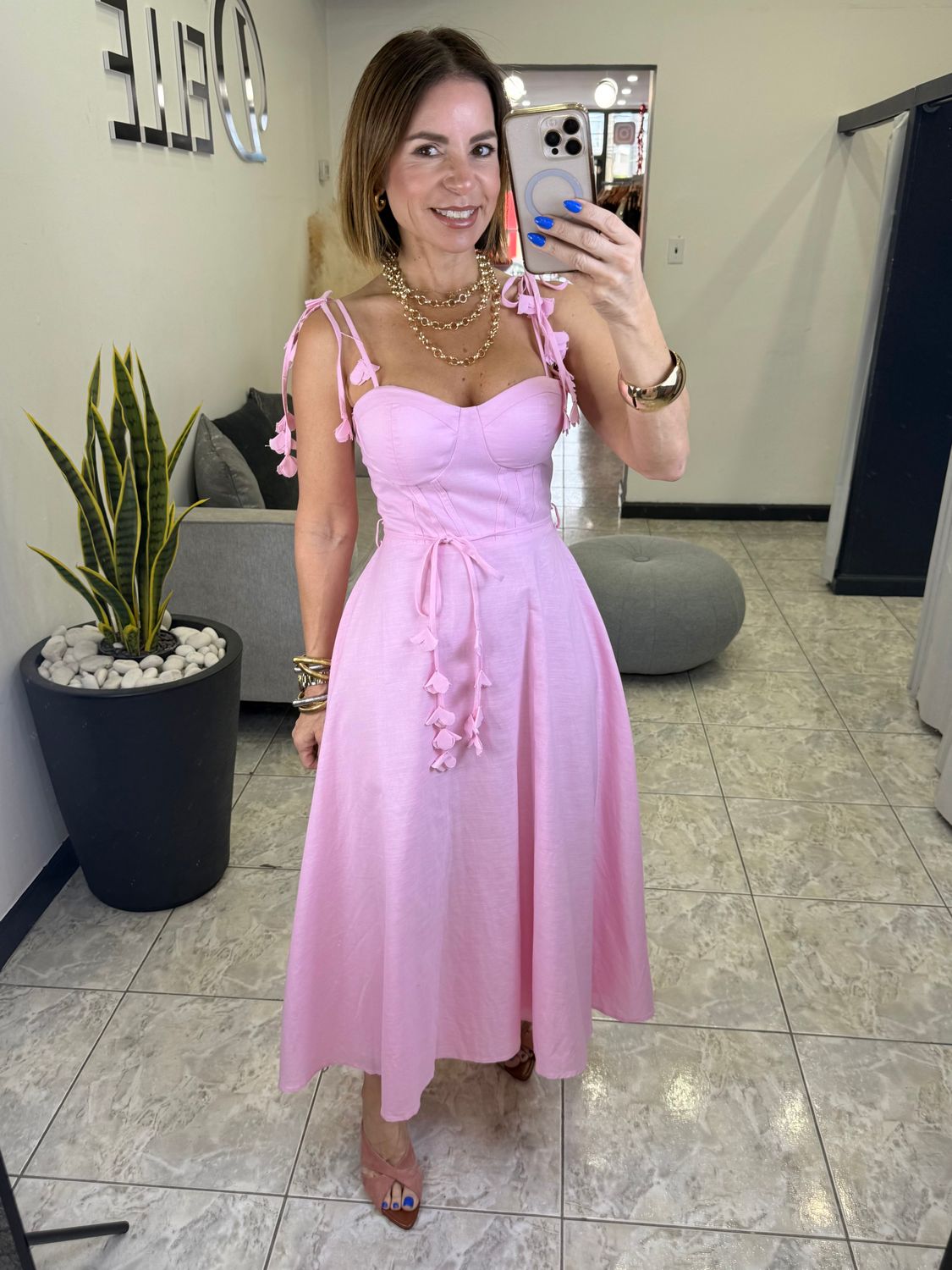 Pink or Blue Flower Detail Midi Dress