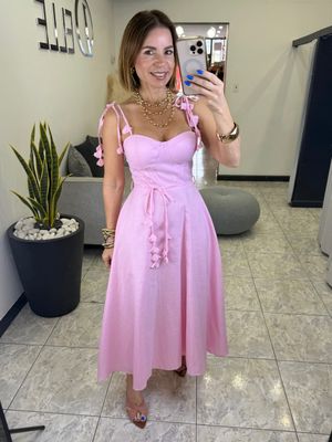 Pink or Blue Flower Detail Midi Dress