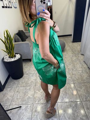 Emerald or Orange Embroided Short Dress