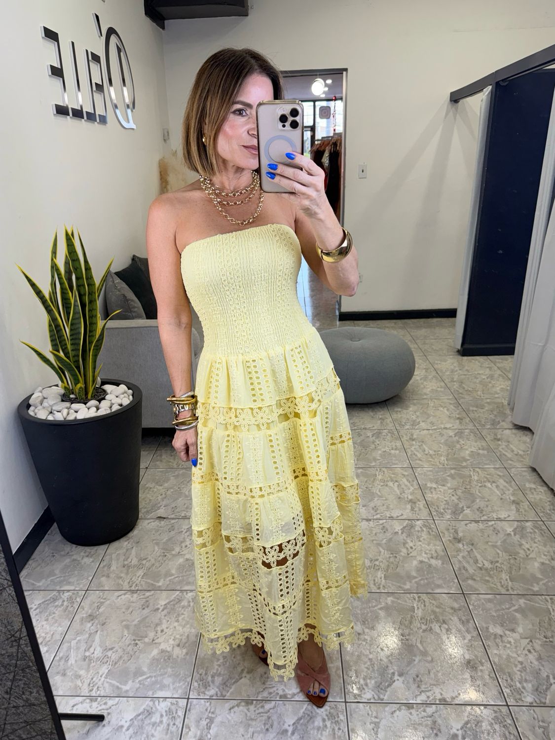 Butter or Cream Yellow Strapless Dress