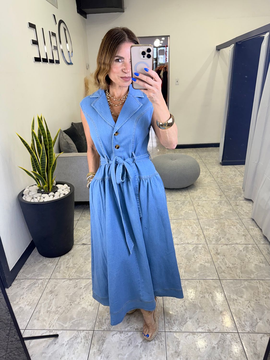 Light Denim Blue Midi Dress