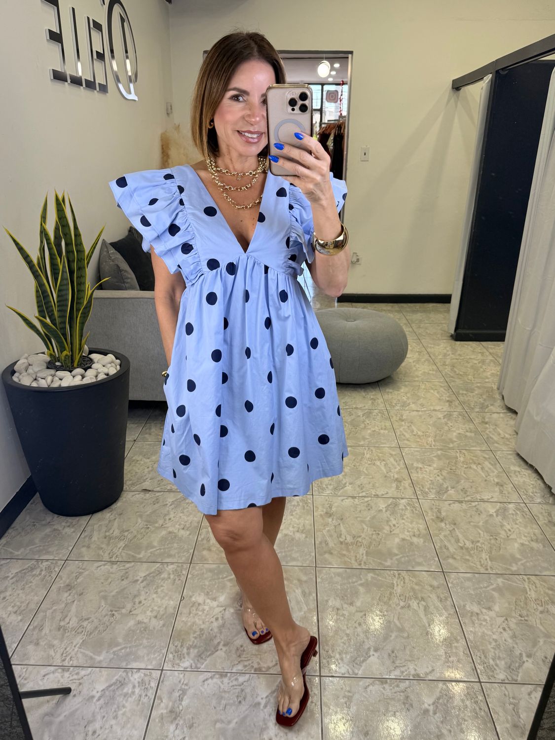 Blue Polka Dots Short Dress