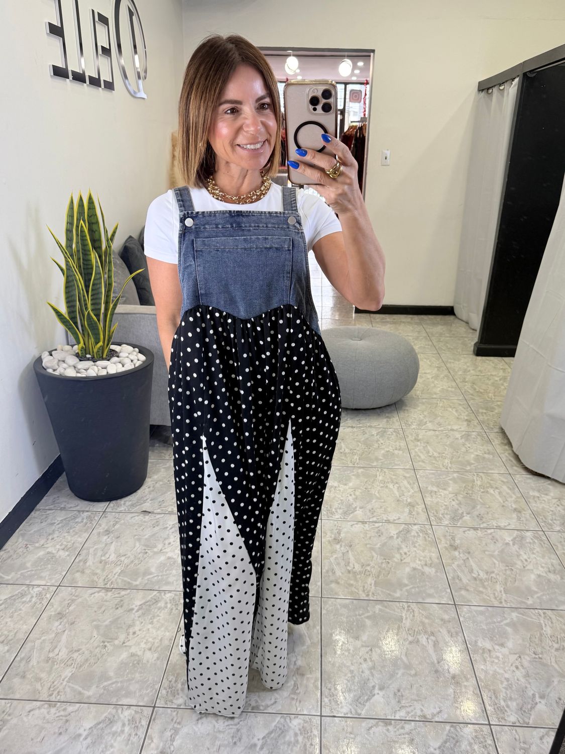 Denim With Polka Dots Dress