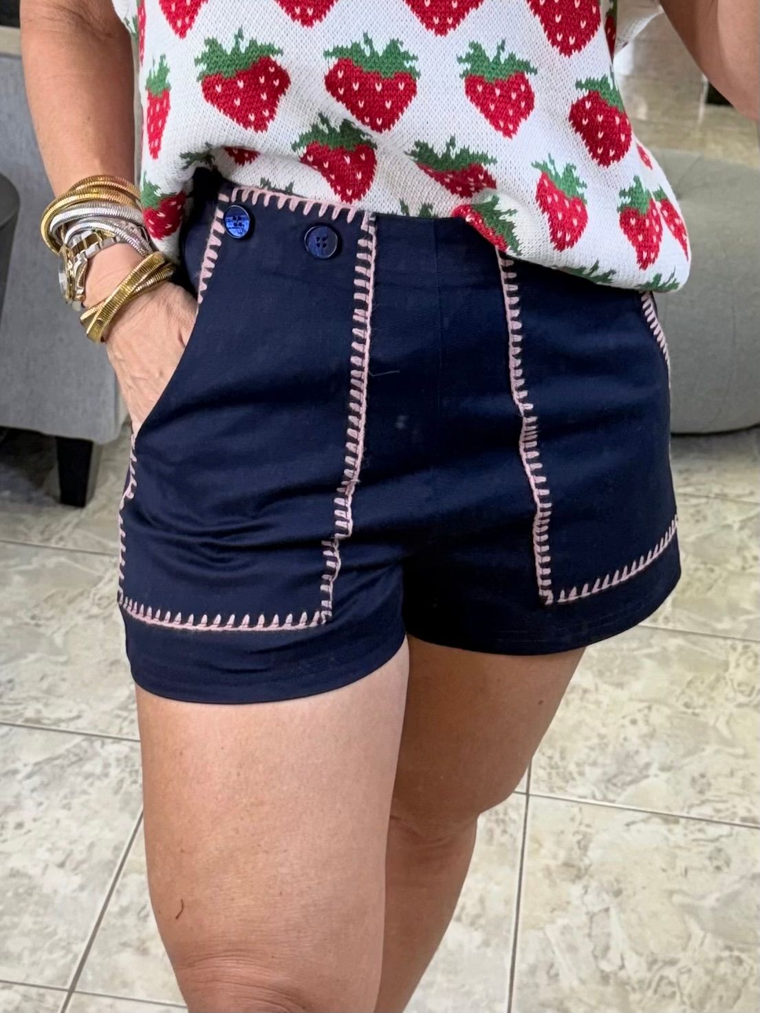 Navy/Pink High Waist Short