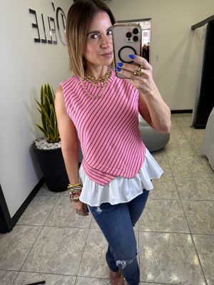Pink/Brown Striped Knit Top