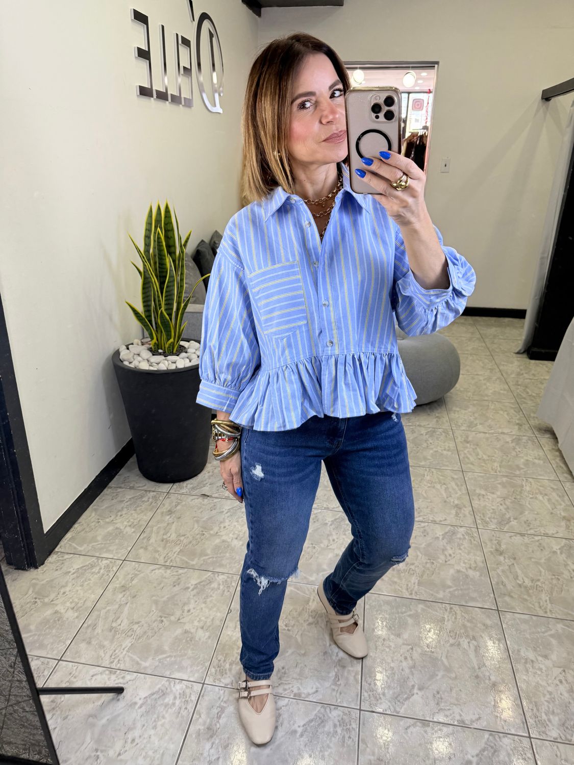 Blue/Lemon Stripes Top