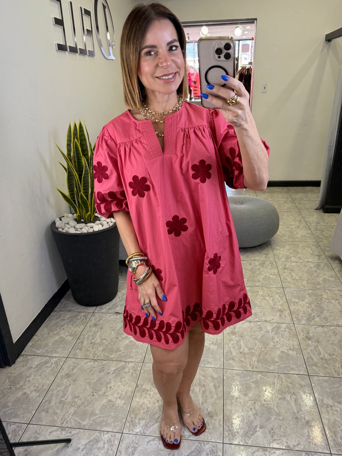 Red Monocromatic Short Puff Dress