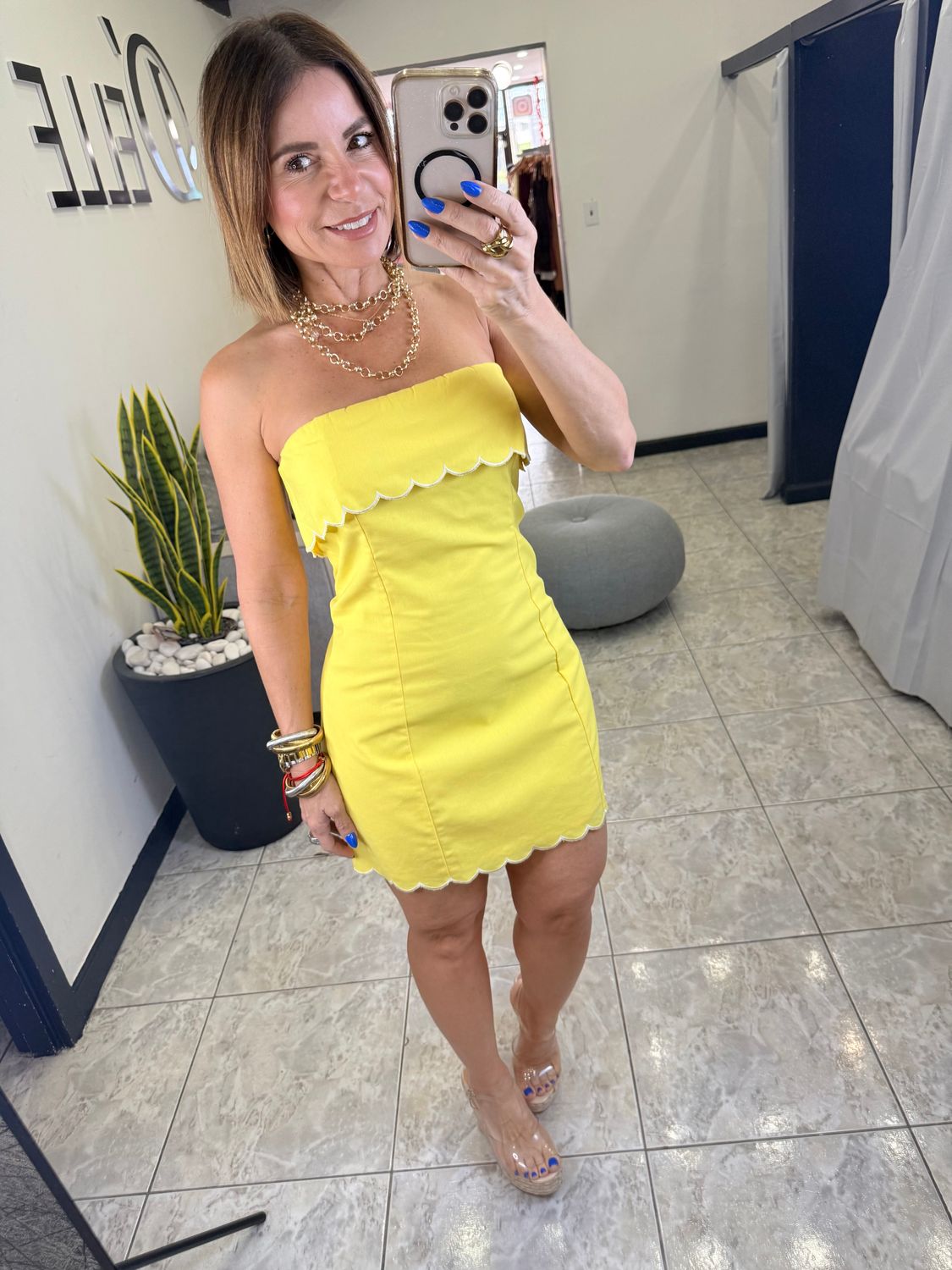 Lemon Or Red Straples Mini Dress