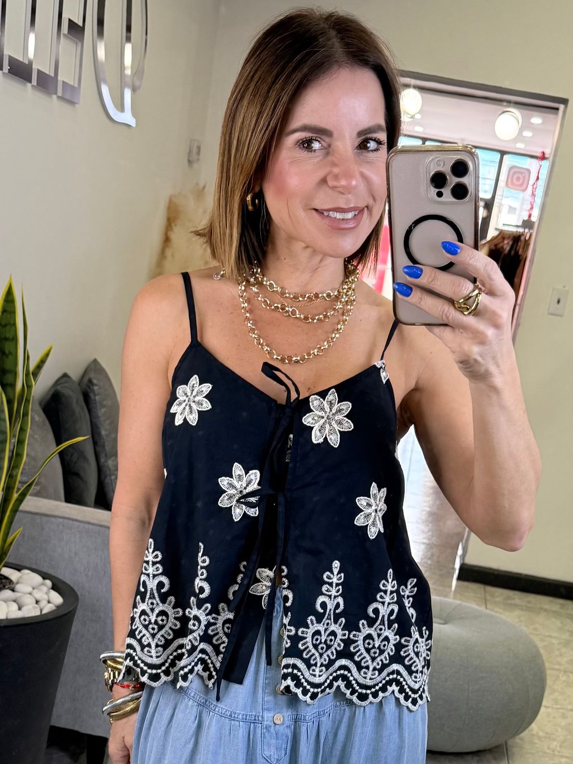 Black Or White Eyelet Cami Top