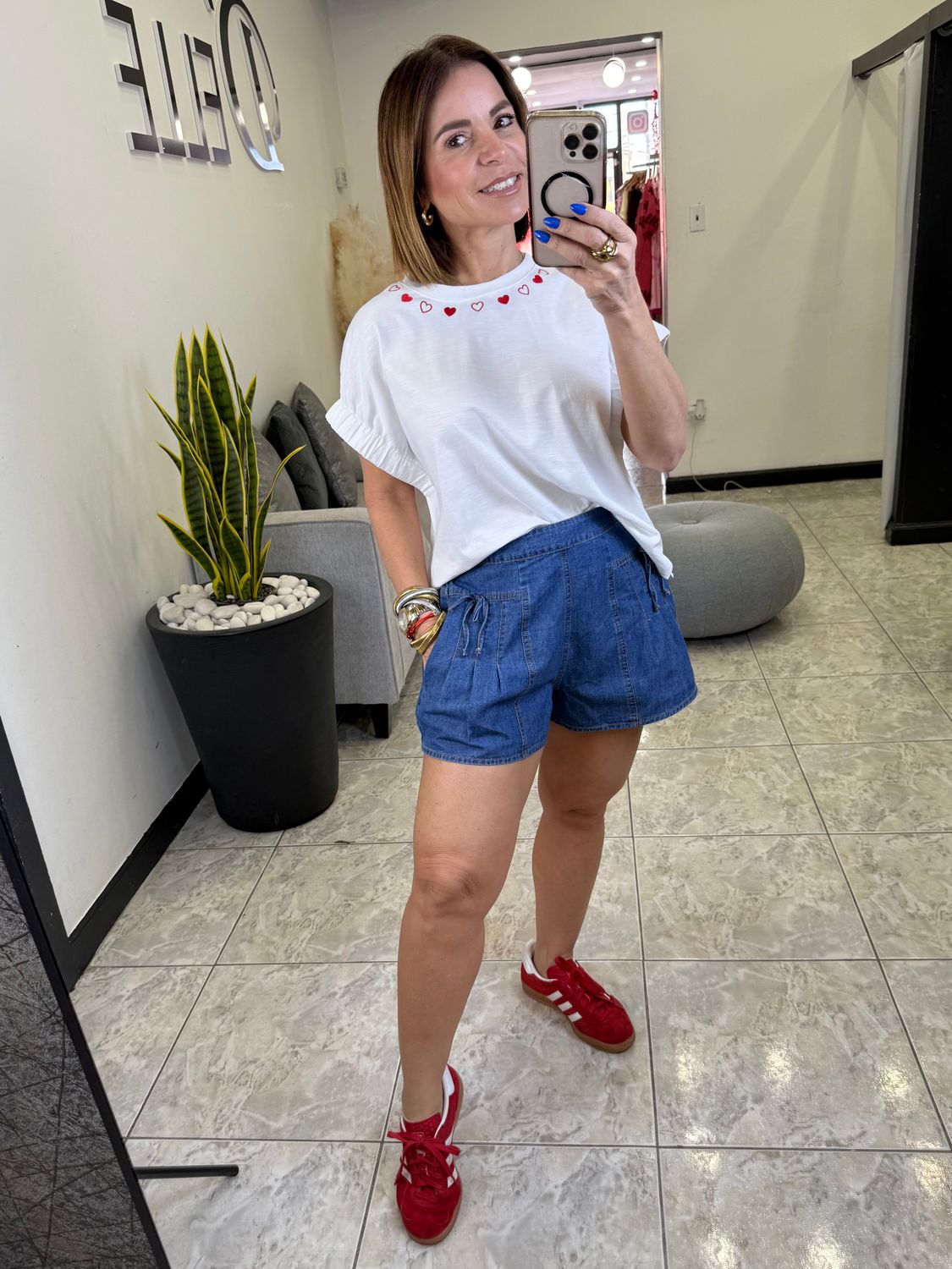 White Heart Detail Oversize Top