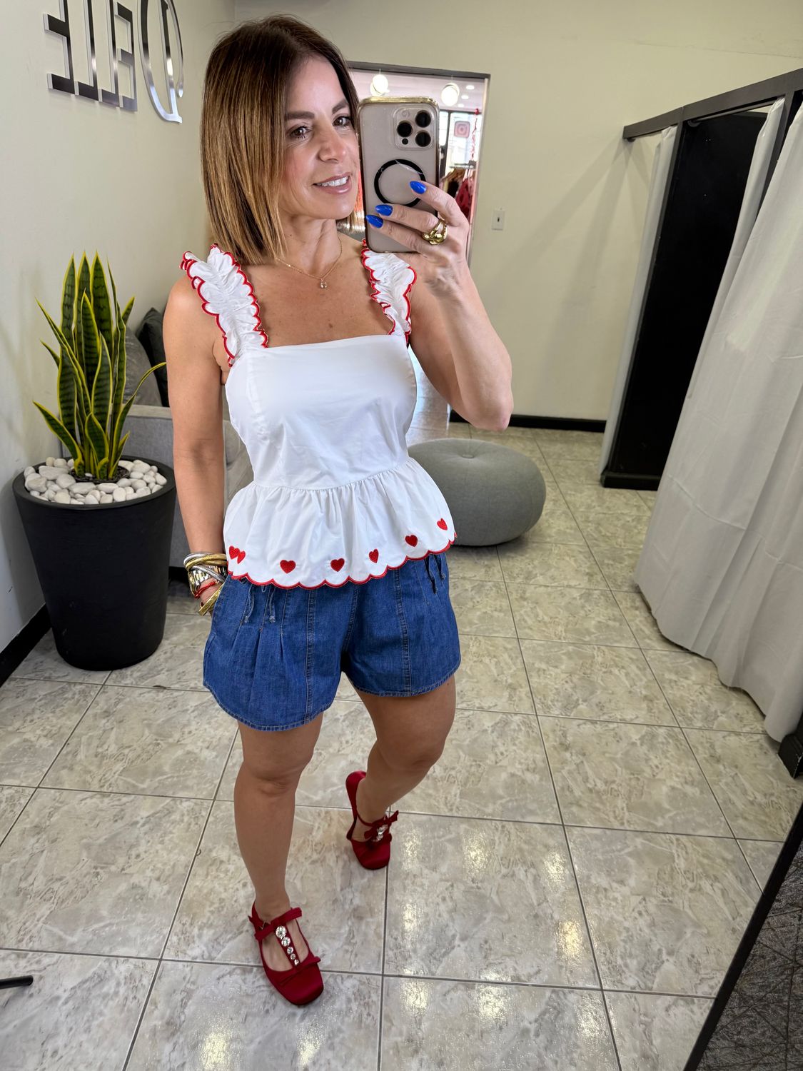 Off White Heart Detail Top