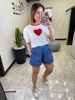 Off White/Red Heart Knit Top