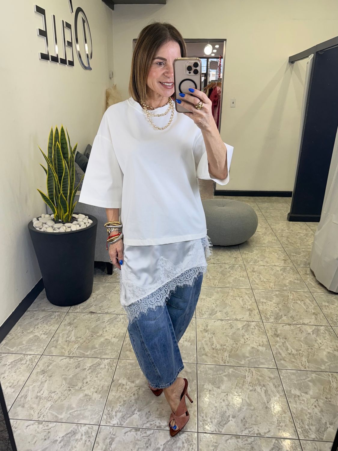 White,Beige or Soft Pink Oversized Tshirt with Lace Detail