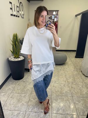 White,Beige or Soft Pink Oversized Tshirt with Lace Detail