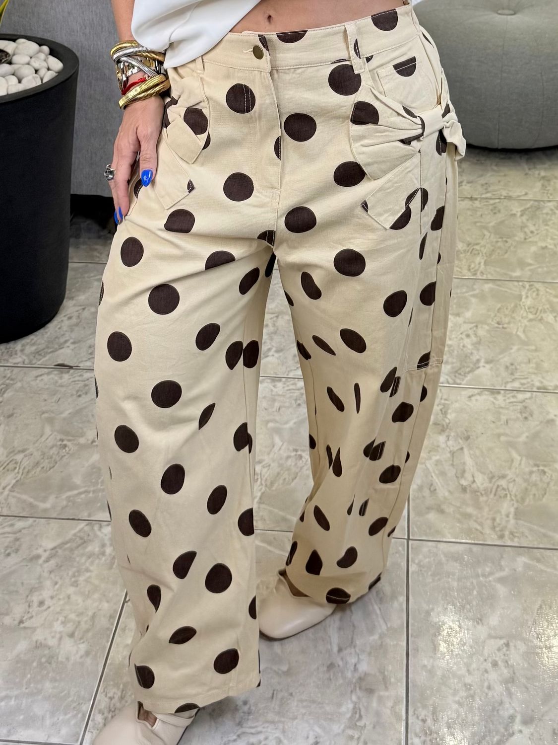 Taupe Polkadots Barrel Jean