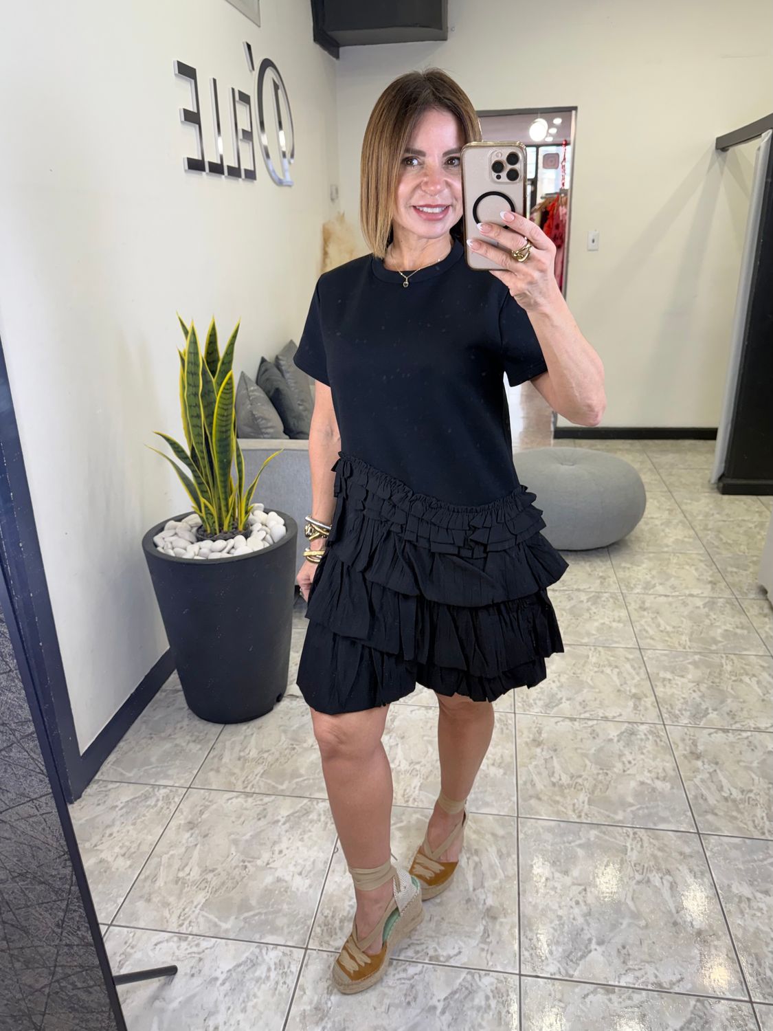 Black Knit Ruffles Dress