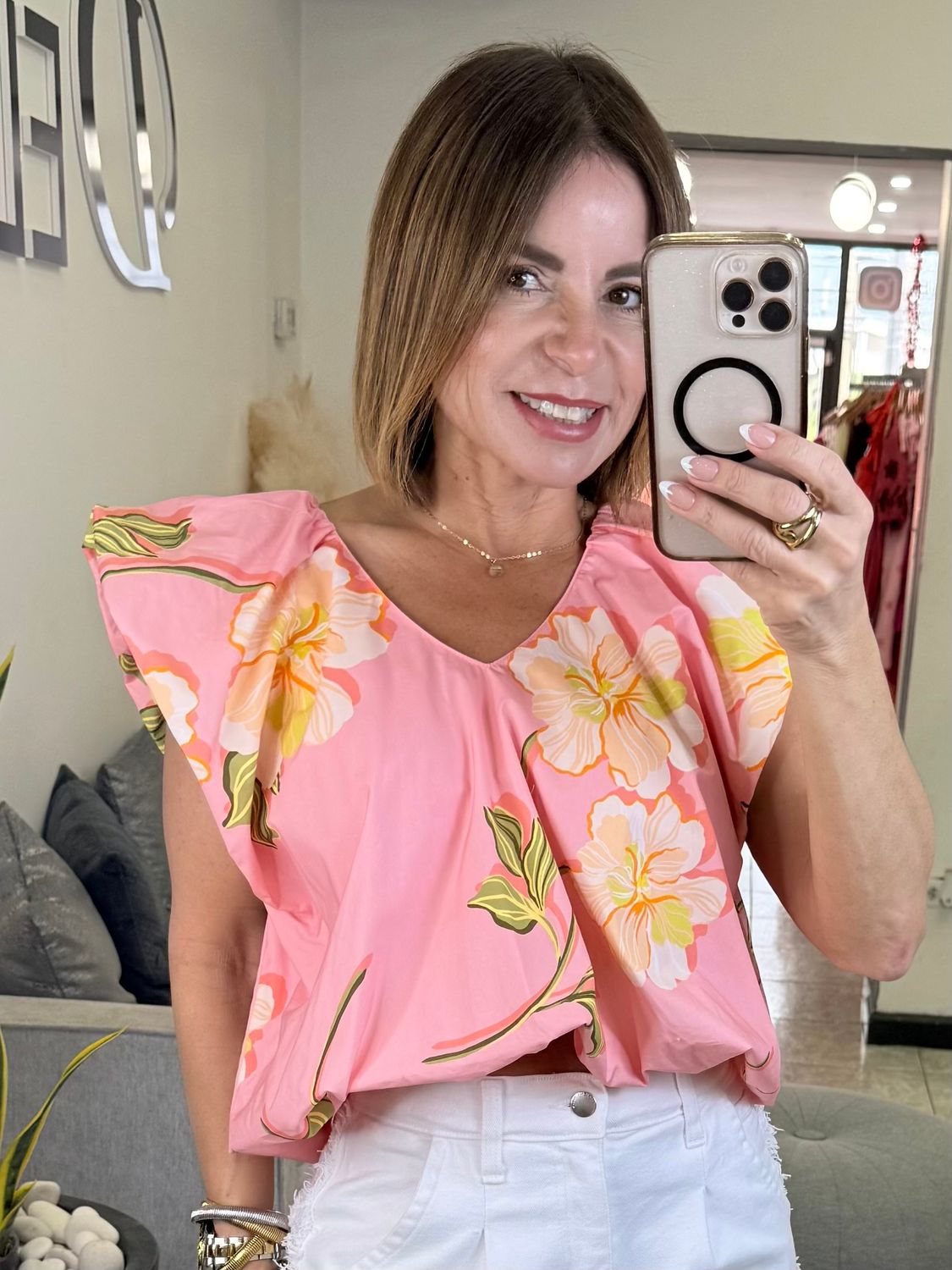 Pink Flower Detail Top