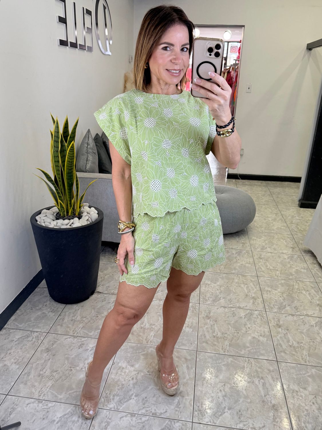 Green High Waist Short Set