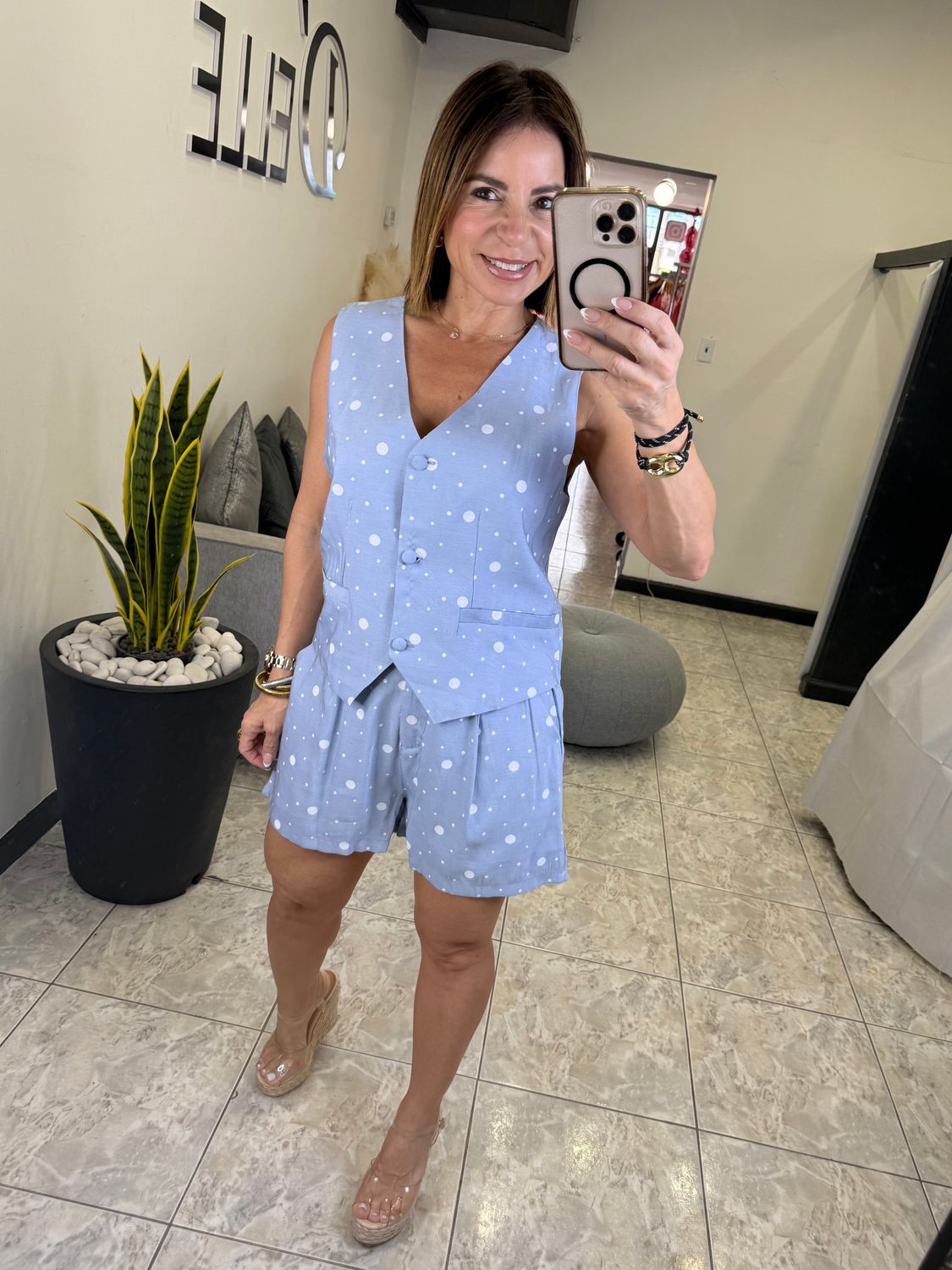 Blue Dot Print Short Set