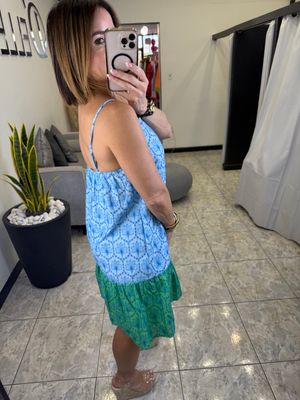 Blue Green Eyelet Beach Dress