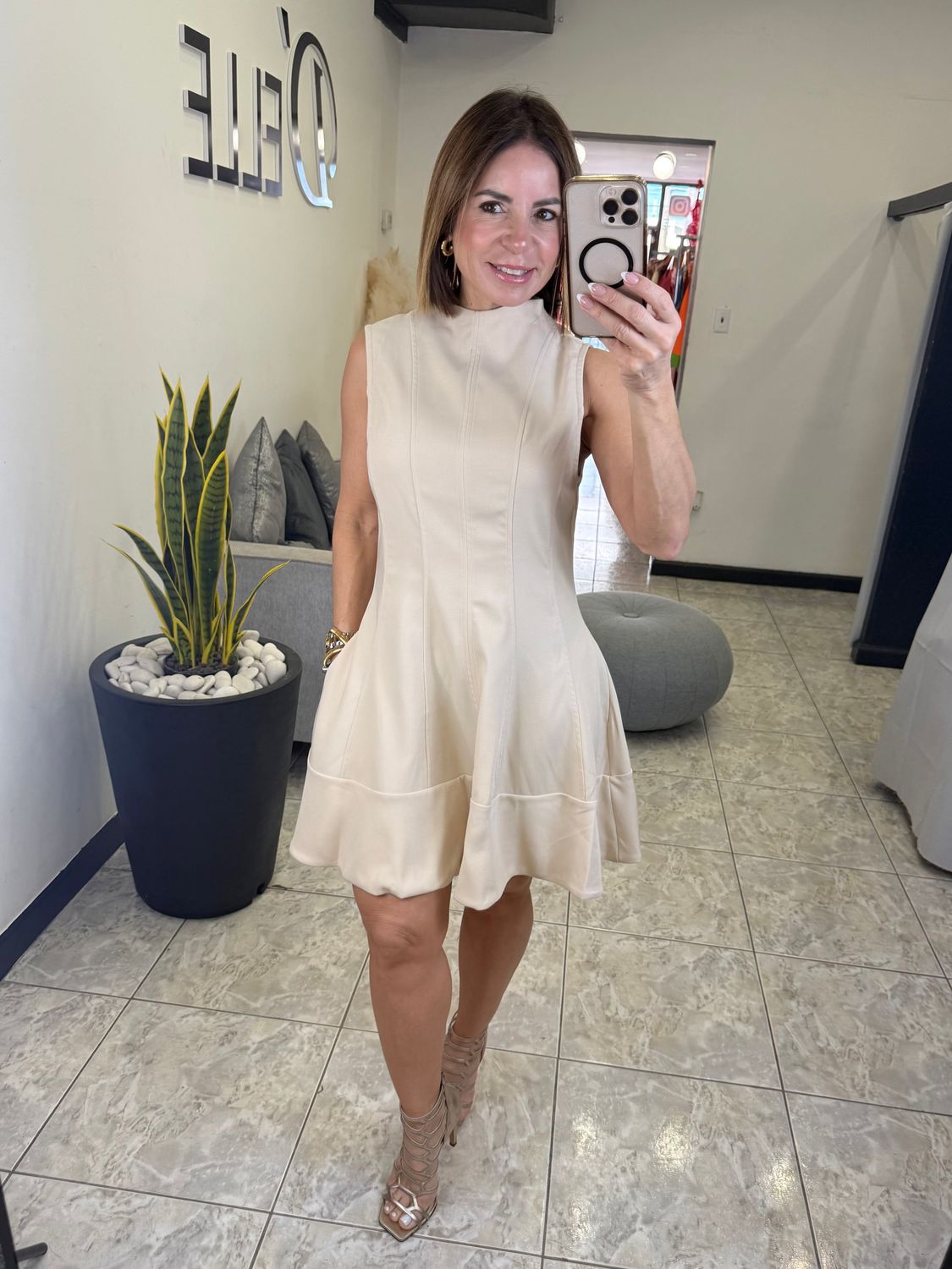 Cream Mock Neck Dress