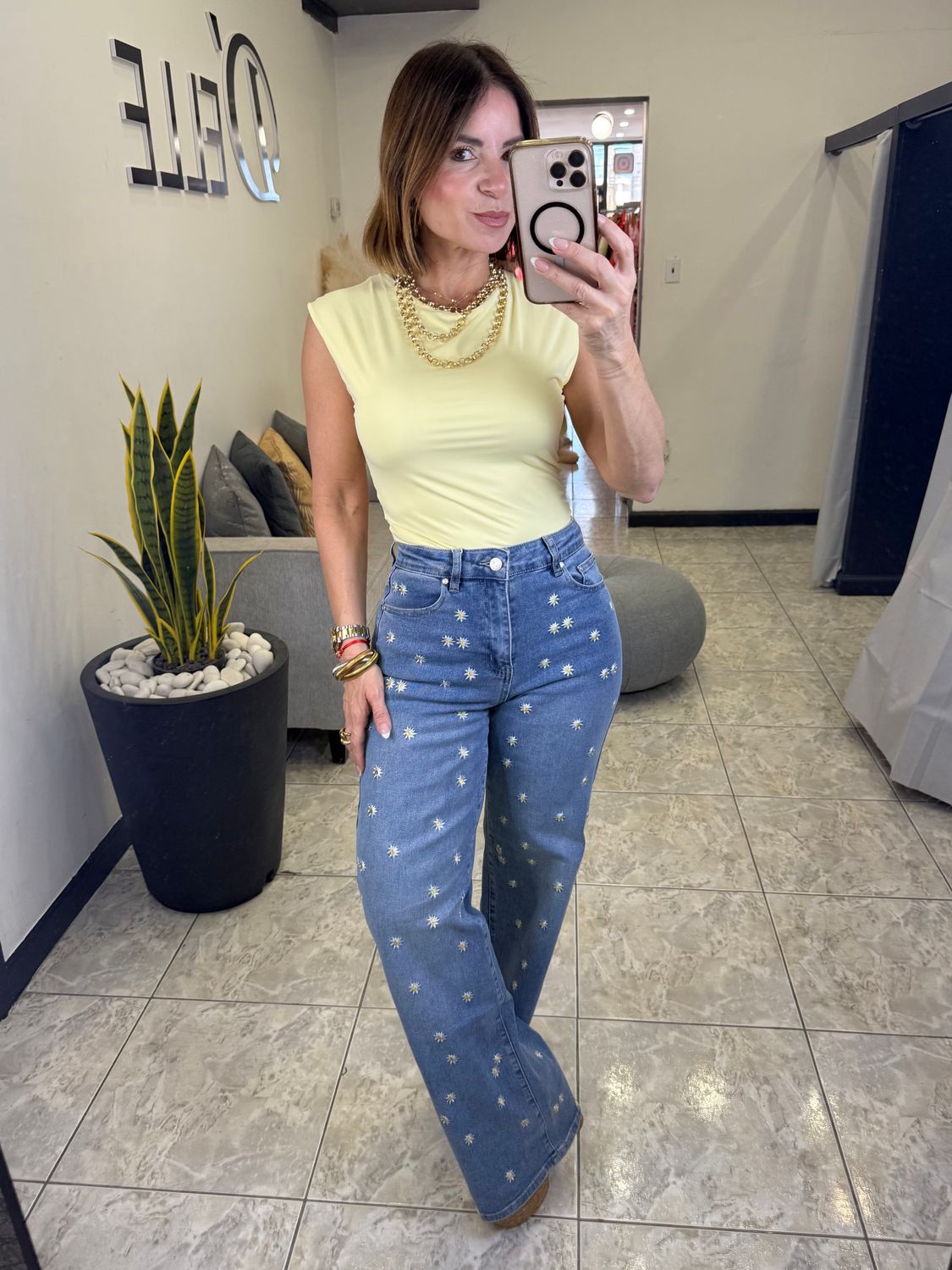 Yellow, Blue Or Cream Basic Top