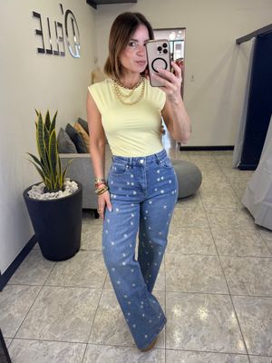 Yellow, Blue Or Cream Basic Top