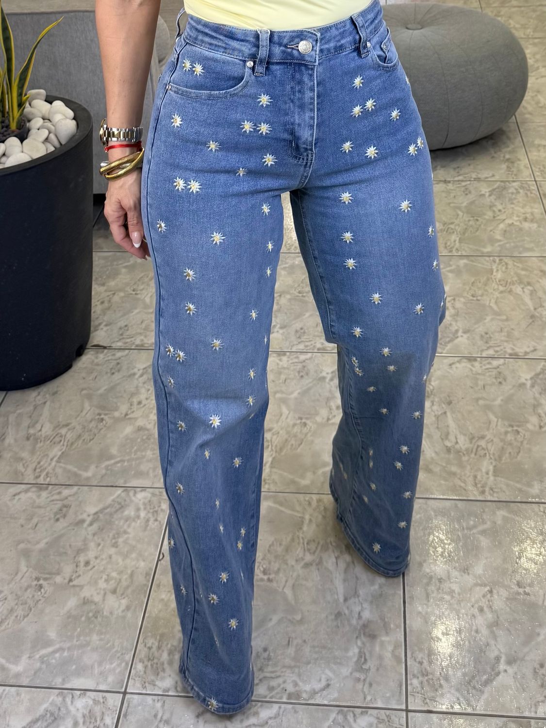 Denim Flower Detail Jean