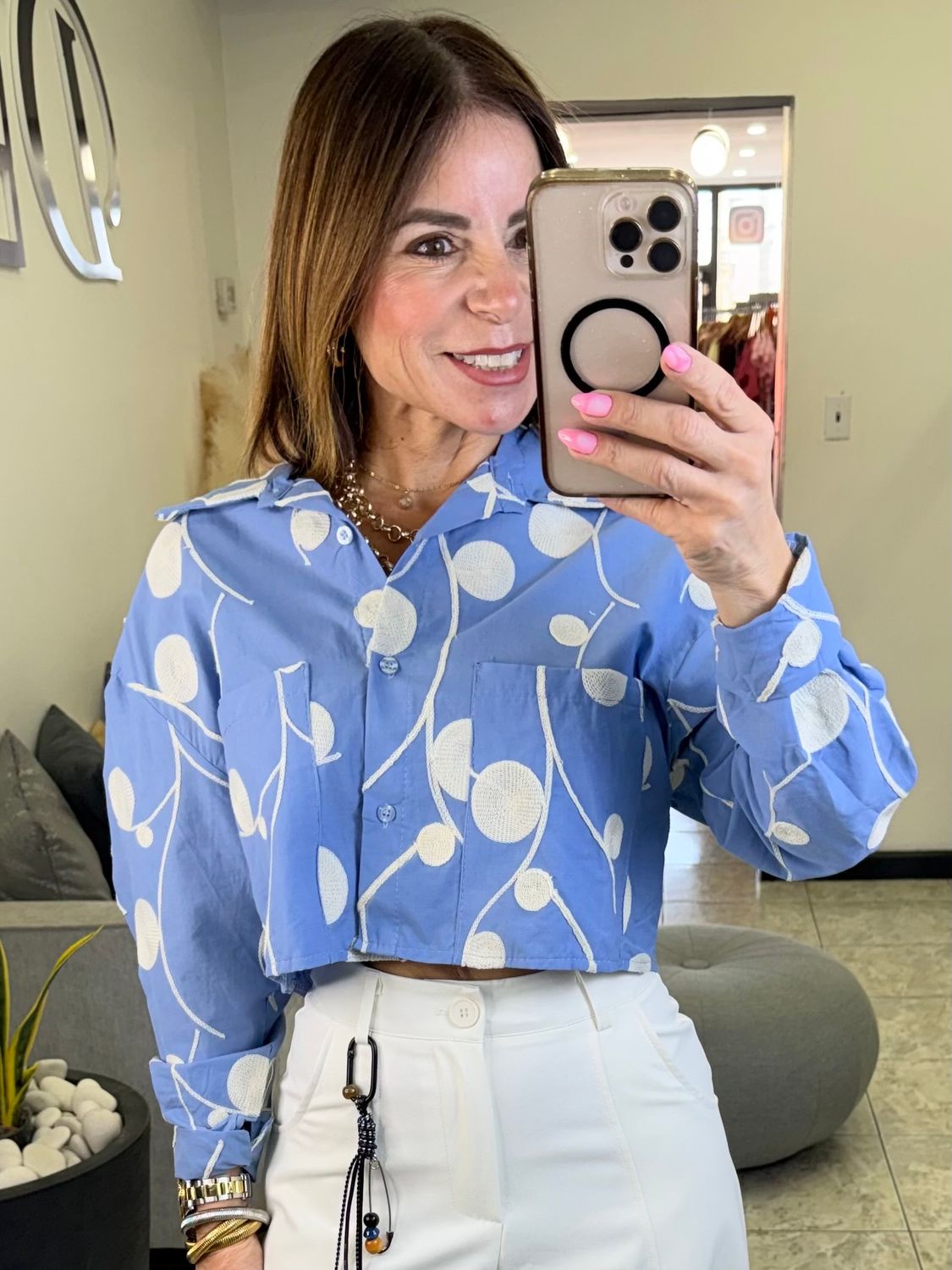 Blue Ivory Detail Top