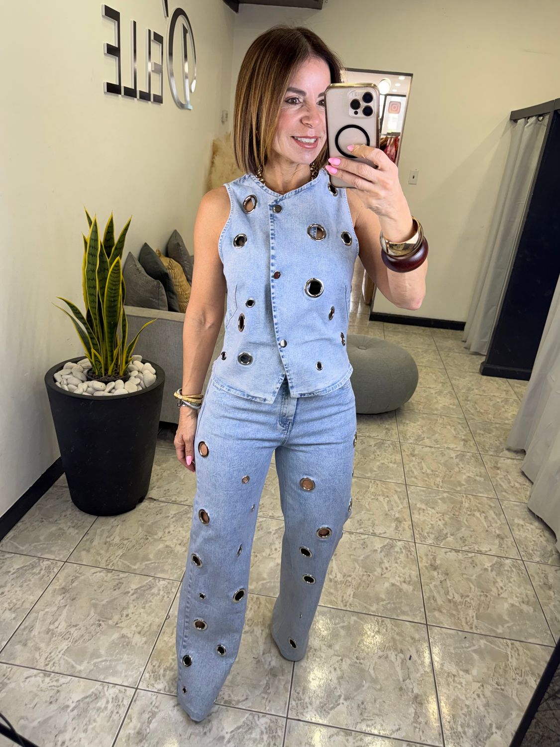 Blue Denim-Silver Detail Pant Set