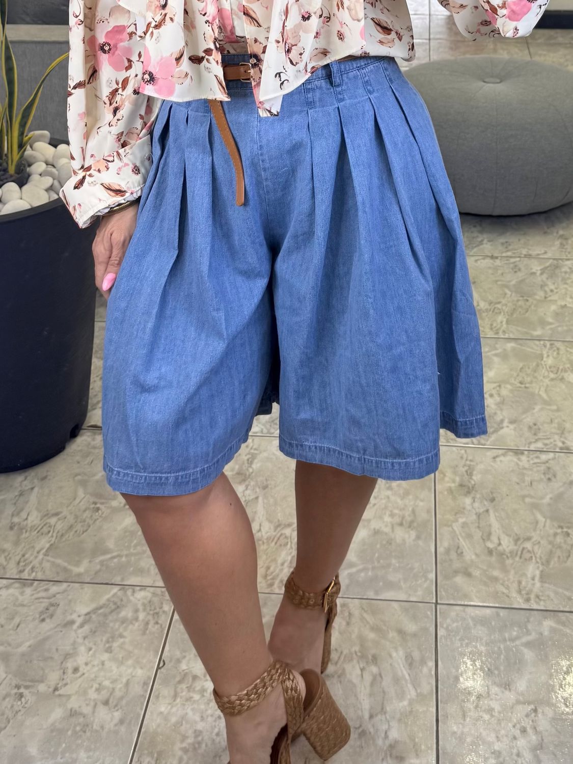 Light Blue Denim Bermuda Pant